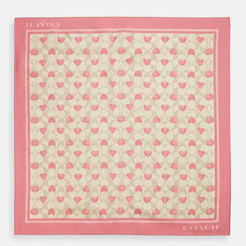 🥰 Coach Signature Heart Print Silk Bandana